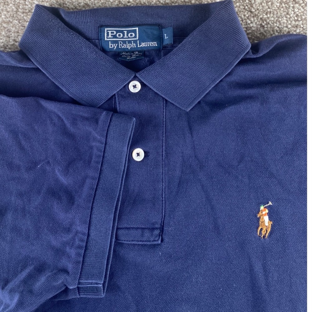 Polo Ralph Lauren Mens L Blue Pima Cotton Short Sleeve Polo Shirt Flesh Pony
